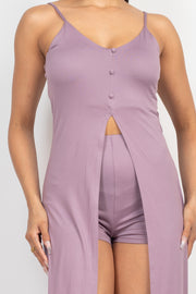 Scoop Buttoned Full Cami Top & Mini Shorts Set - Spicy and Sexy
