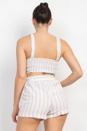 Tie-Front Striped Crop Top & Belted Shorts Set - Spicy and Sexy