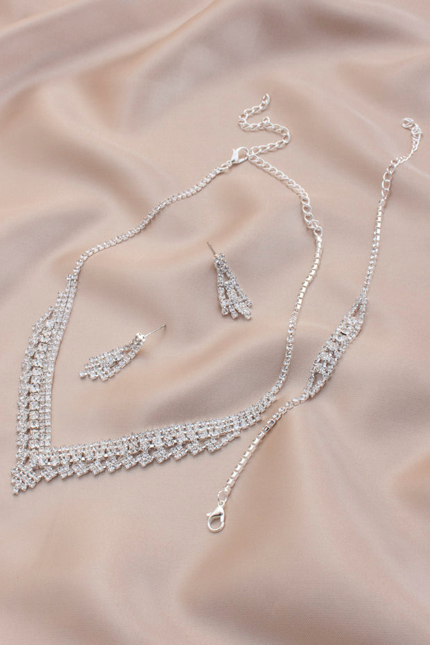 V Shape Rhinestone Bridal Bracelet Necklace Set - Spicy and Sexy