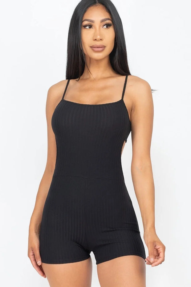 Ribbed Sleeveless Back Cutout Bodycon Active Romper - Spicy and Sexy
