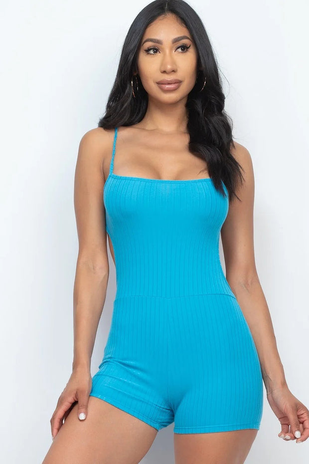 Ribbed Sleeveless Back Cutout Bodycon Active Romper - Spicy and Sexy