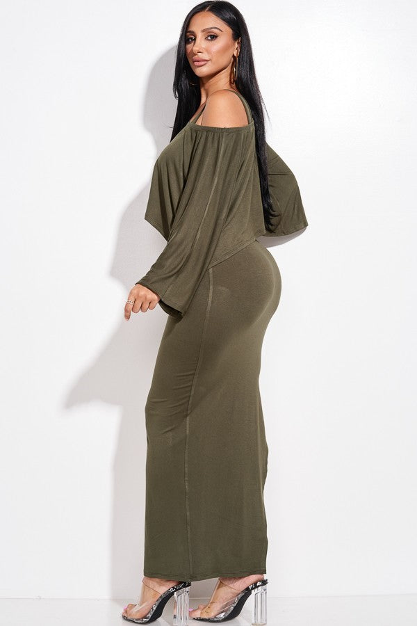Solid Rayon Spandex Midi Length Tank Dress And Slouchy Cape Top Two Piece Set - Spicy and Sexy