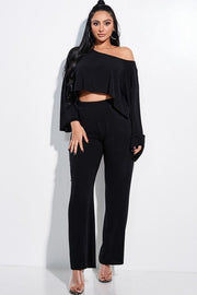Solid French Terry Long Slouchy Long Sleeve Top And Pants With Pockets Two Piece Set - Spicy and Sexy