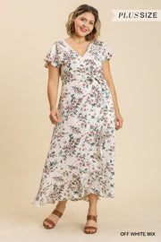Floral Print Wrapped Short Ruffle Sleeve Maxi Dress With No Lining - Spicy and Sexy