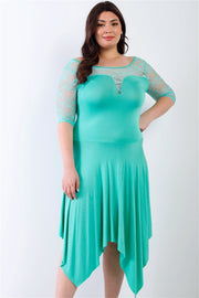 Plus Mint Lace Details Handkerchief Hem Midi Dress (Plus Size)