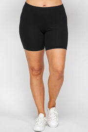 Solid Biker High-waisted Shorts With Elastic Waist (Plus Size)