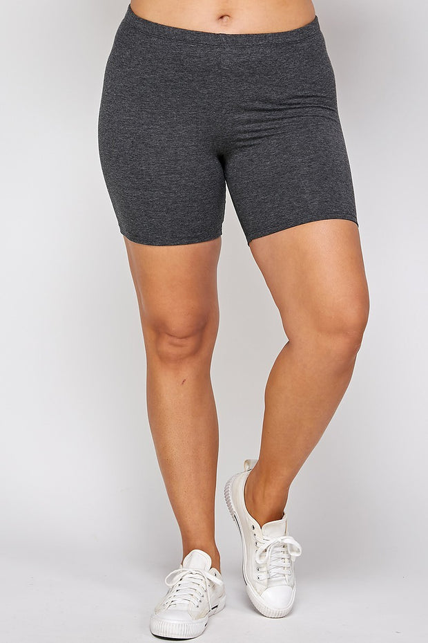 Solid Biker High-waisted Shorts With Elastic Waist (Plus Size)