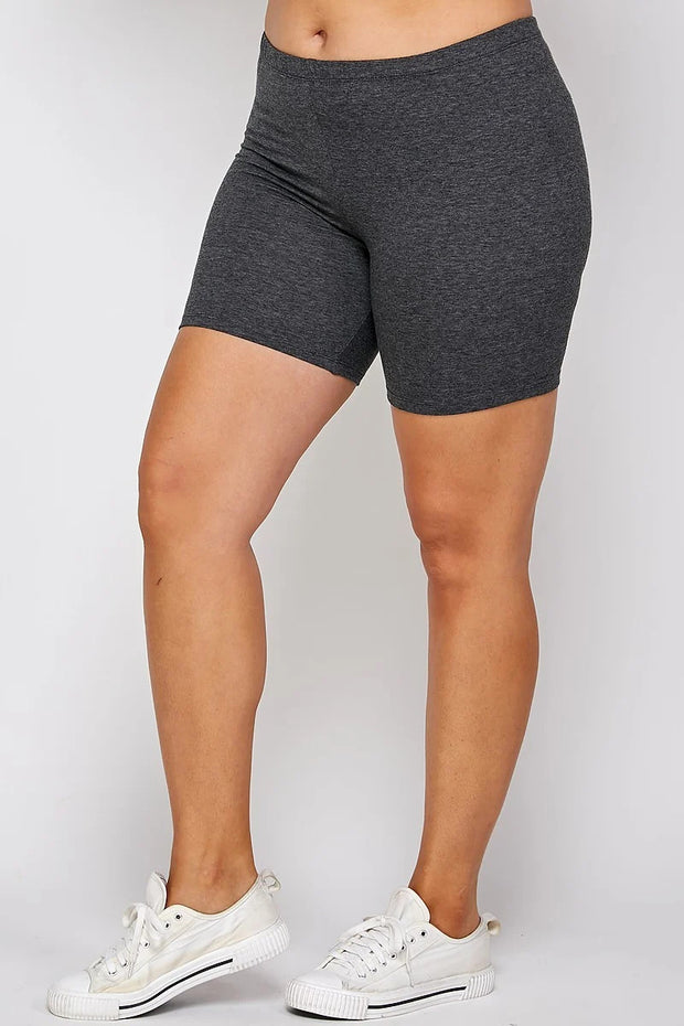Solid Biker High-waisted Shorts With Elastic Waist (Plus Size)