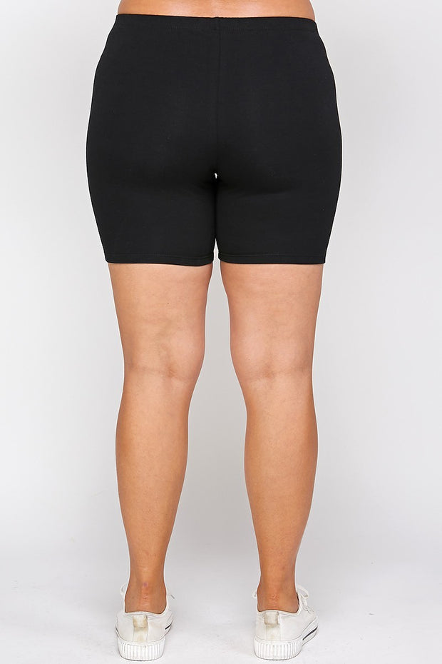 Solid Biker High-waisted Shorts With Elastic Waist (Plus Size)