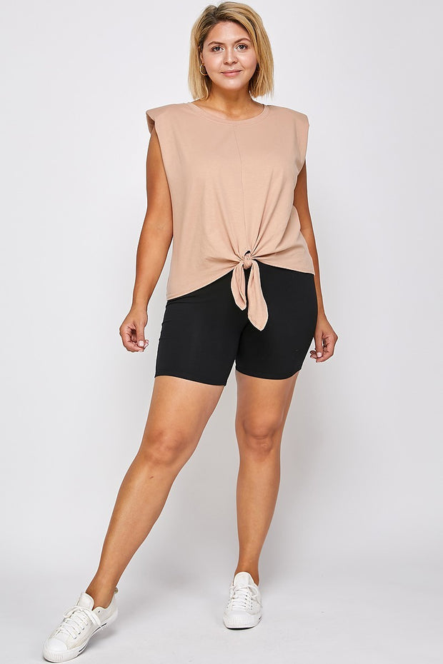 Solid Biker High-waisted Shorts With Elastic Waist (Plus Size)