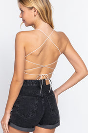 Lace Up Open Cross Back Crop Cami