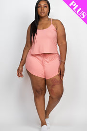 Plus Ribbed Strappy Top And Shorts Set (Plus Size)
