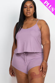 Plus Ribbed Strappy Top And Shorts Set (Plus Size)