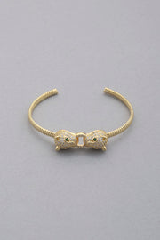 Double Leopard Head Metal Bangle Bracelet
