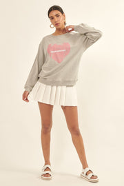 Vintage-style Heart Graphic Print French Terry Knit Sweatshirt