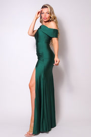 One Shoulder Draped Side Slit Maxi Dress - Spicy and Sexy