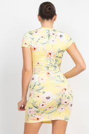 Short Sleeve Floral Bodycon Dress - Spicy and Sexy