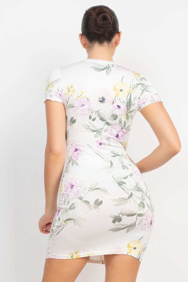 Short Sleeve Floral Bodycon Dress - Spicy and Sexy