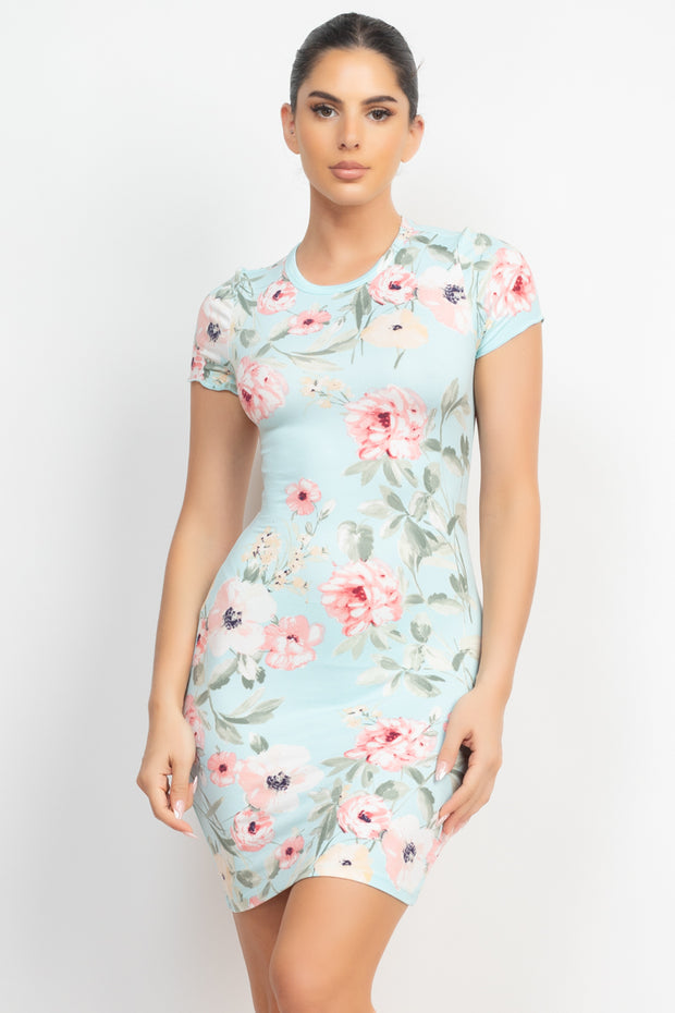 Short Sleeve Floral Bodycon Dress - Spicy and Sexy