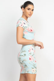 Short Sleeve Floral Bodycon Dress - Spicy and Sexy