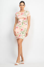 Short Sleeve Floral Bodycon Dress - Spicy and Sexy