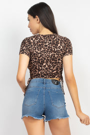 Ruched Drawstring Animal-Printed Crop Top - Spicy and Sexy