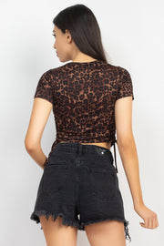 Ruched Drawstring Animal-Printed Crop Top - Spicy and Sexy