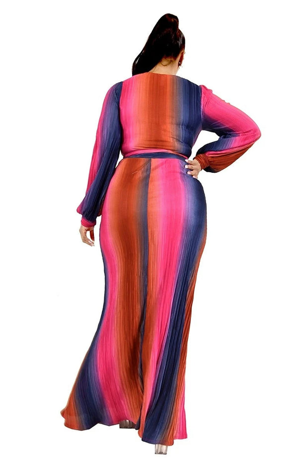 Plus Gradient Stripe 2 Piece Maxi Skirt Set (Plus Size)