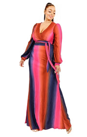 Plus Gradient Stripe 2 Piece Maxi Skirt Set (Plus Size)