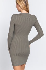 Long Sleeve V-neck Sweater Rib Mini Dress