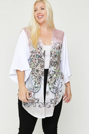 Floral Wings Sublimation Print, Long Body Cardigan (Plus Size)