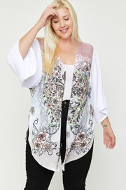 Floral Wings Sublimation Print, Long Body Cardigan (Plus Size)
