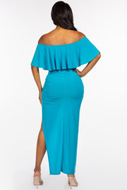 Solid Off The Shoulder Ruffled Cropped Top And Ruched Maxi Skirt Two Piece Set - Spicy and Sexy