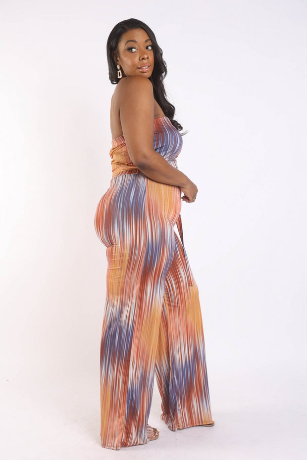 Printed Tube Jumpsuit With Self Belt (Plus Size)