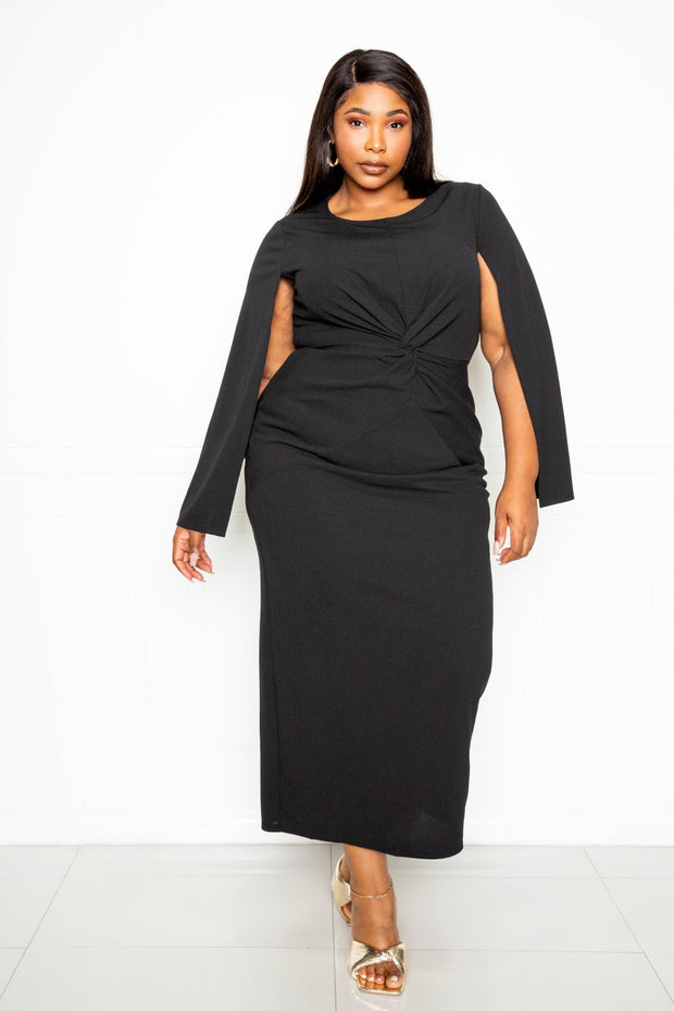 Cape Sleeve Dress With Knot Detail (Plus Size)