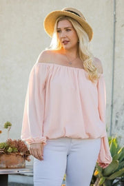 Off Shoulder Long Bubble Sleeve Solid Top (Plus Size)