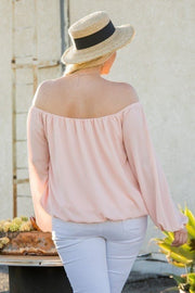 Off Shoulder Long Bubble Sleeve Solid Top (Plus Size)