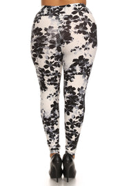 Super Soft Peach Skin Fabric, Floral Graphic Printed Knit Legging With Elastic Waist Detail (Plus Size)