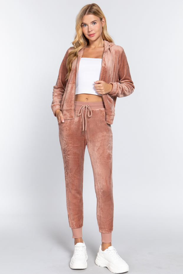 Faux Fur Jacket & Jogger Pants Set - Spicy and Sexy