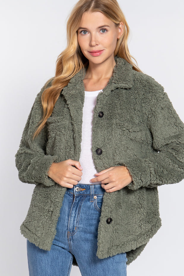 Long Sleeve Flap Pocket Oversize Jacket - Spicy and Sexy