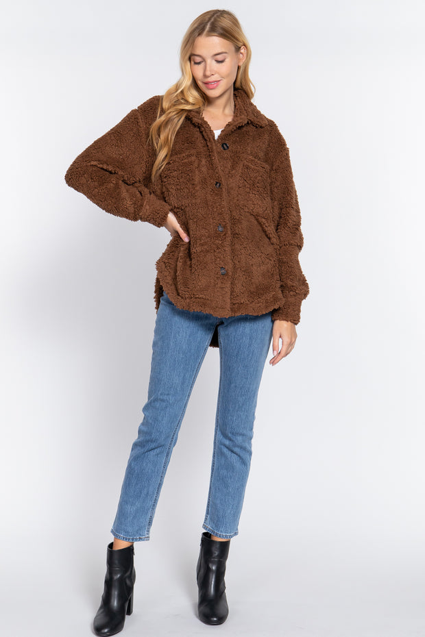 Long Sleeve Flap Pocket Oversize Jacket - Spicy and Sexy