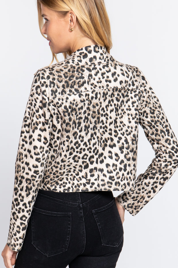 Leopard Print Faux Suede Biker Jacket - Spicy and Sexy