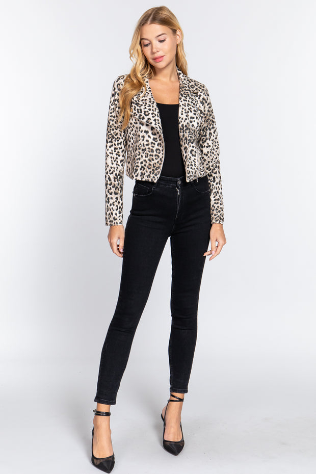 Leopard Print Faux Suede Biker Jacket - Spicy and Sexy