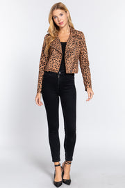 Leopard Print Faux Suede Biker Jacket - Spicy and Sexy