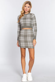 Check Jacquard Sweater Mini Skirt - Spicy and Sexy