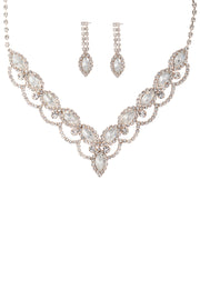 Rhinestone Teardrop V Shape Necklace And Earring Set