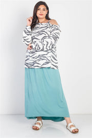 Plus White & Charcoal Zebra Flannel Cold Shoulder Long Sleeve Top (Plus Size)