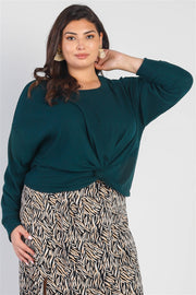 Plus Hunter Green Flannel Ribbed Twisted Detail Top (Plus Size)