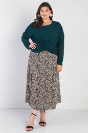 Plus Hunter Green Flannel Ribbed Twisted Detail Top (Plus Size)