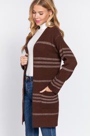 Dolman Sleeve Stripe Open Sweater Cardigan